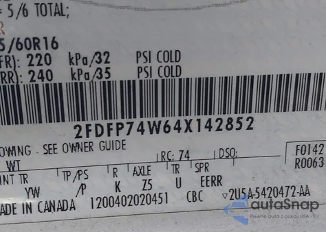 2004 Ford Crown Victoria Lx из США, поврежденный, VIN 2FDFP74W64X142852